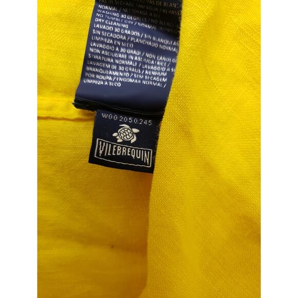 Vilebrequin Shirt Mens Size XXXL Linen Button Up Long Sleeve Bright Yellow Beach - Picture 9 of 9